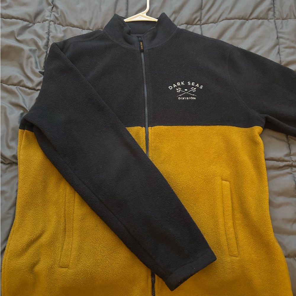Dark Seas Two-Tone Black and Mustard Fleece Half-Zip Sweater